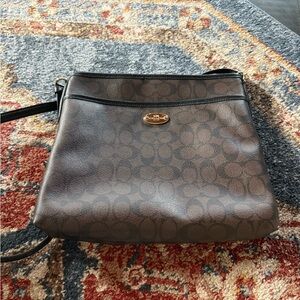 Coach Dark Brown Leather Signature File Bag